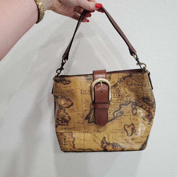 Patricia Nash Whimsy Pirate Fairy Bag Brown Map Print Leather Shoulder Bag Purse - Picture 2 of 14